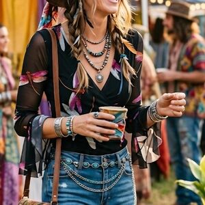 Viviana Gabeiras Dragonfly Mesh Wrap Top - Bell Sleeves - Size S